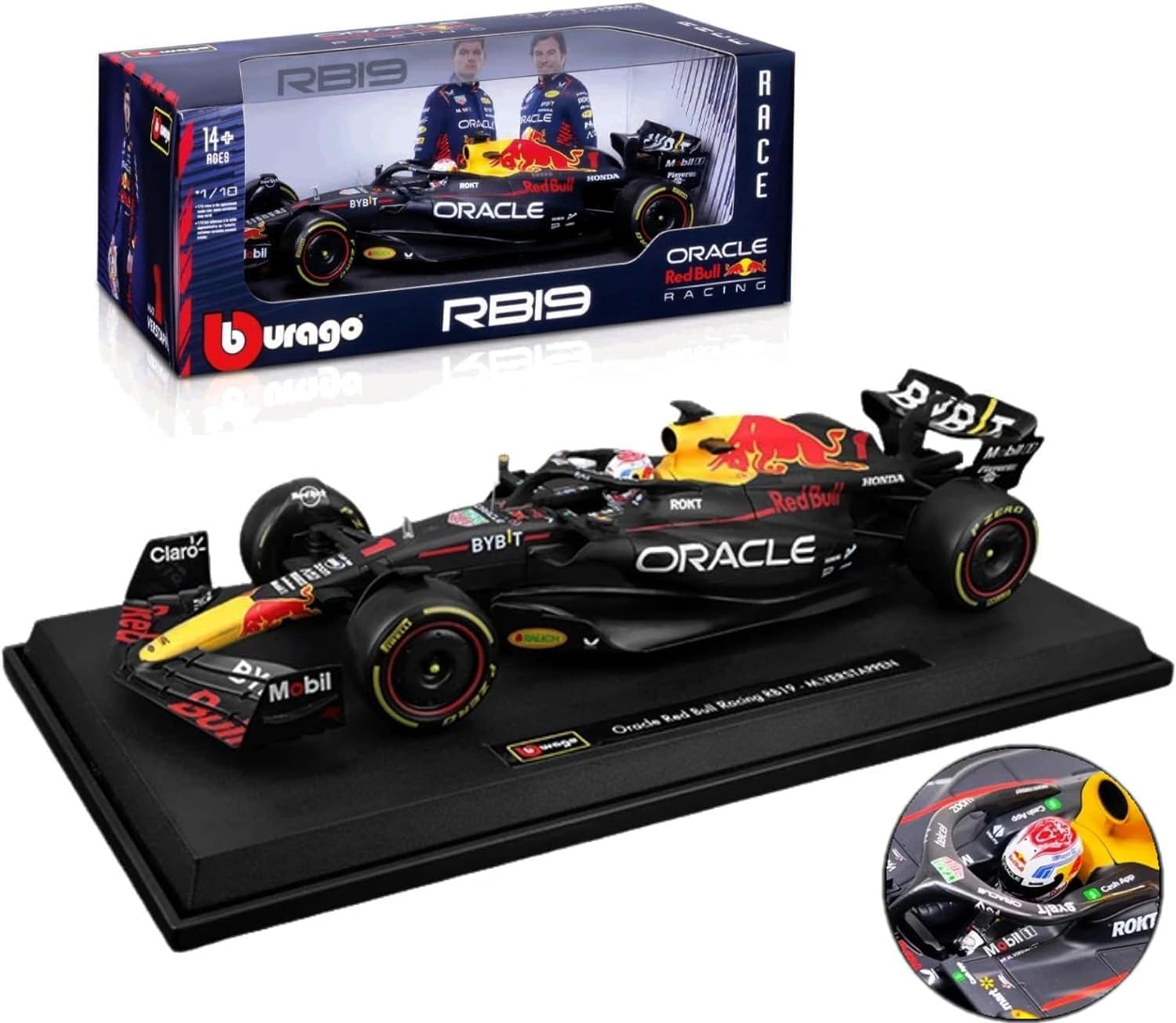 Bburago 1:18 Race Oracle Red Bull Racing RB19 (2023) w/Driver - MAX VERSTAPPEN